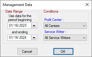 The report criteria for the Management Analyzer report.
