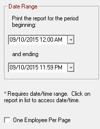 Employee Time Sheet report criteria