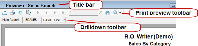 The title bar and toolbars of the Print Preview window.