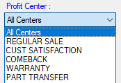 The profit center dropdown list expanded.