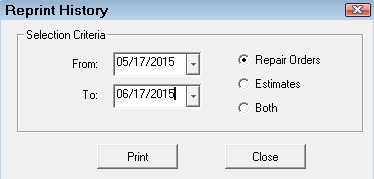 The Reprint History window.