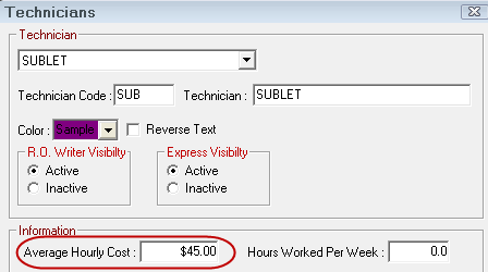 The Technicians Window in Configuration