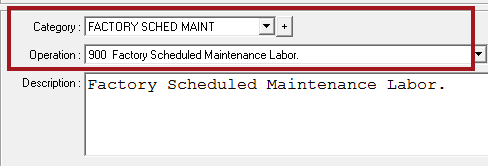 The Edit Labor window of the posted service with the default category and operation selected.
