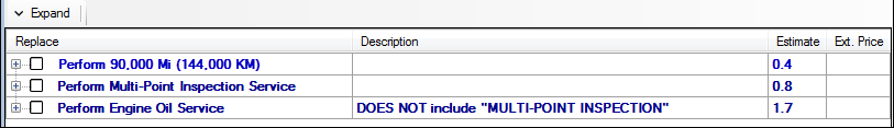 Multiples services collapsed to show only the top-level labor lines with the plus sign you can click to see the details.