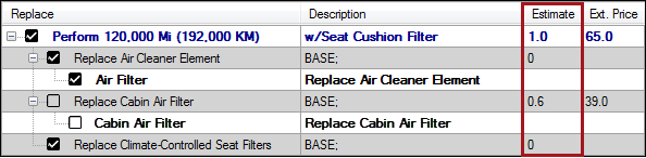 The estimate column showing a new total after one of the detail lines with time on it was unchecked.