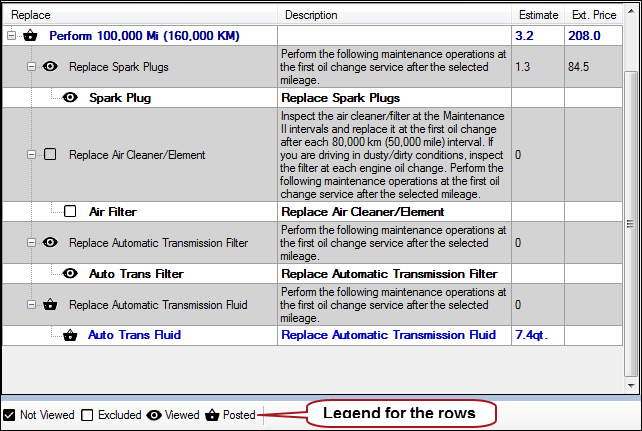 The Replace columns with services that have various icons on each line and pointing to the legend that explains the icons at the bottom of the window.