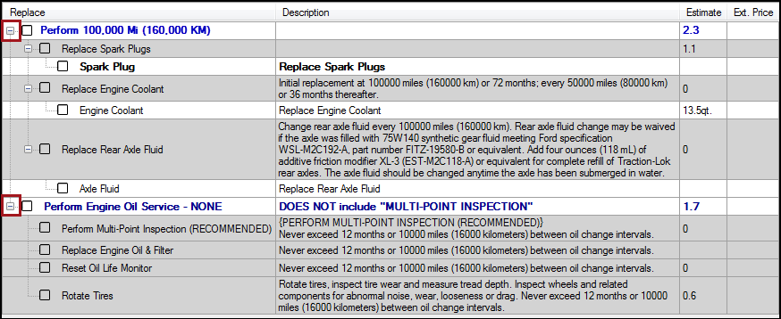 The service details window showing two services with subrows.