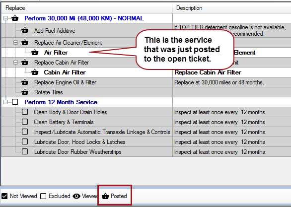 Service details line with the posted icon.