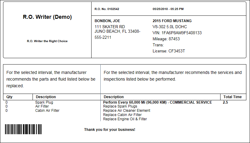 A sample of the printed service.