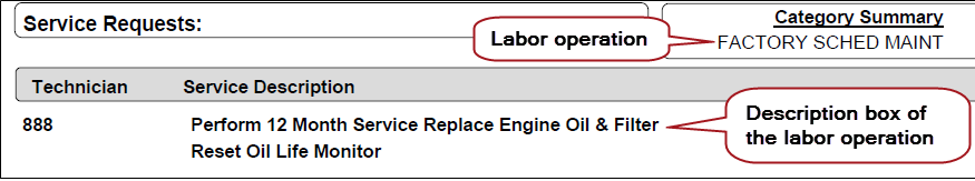 The labor operation in a printed invoice.