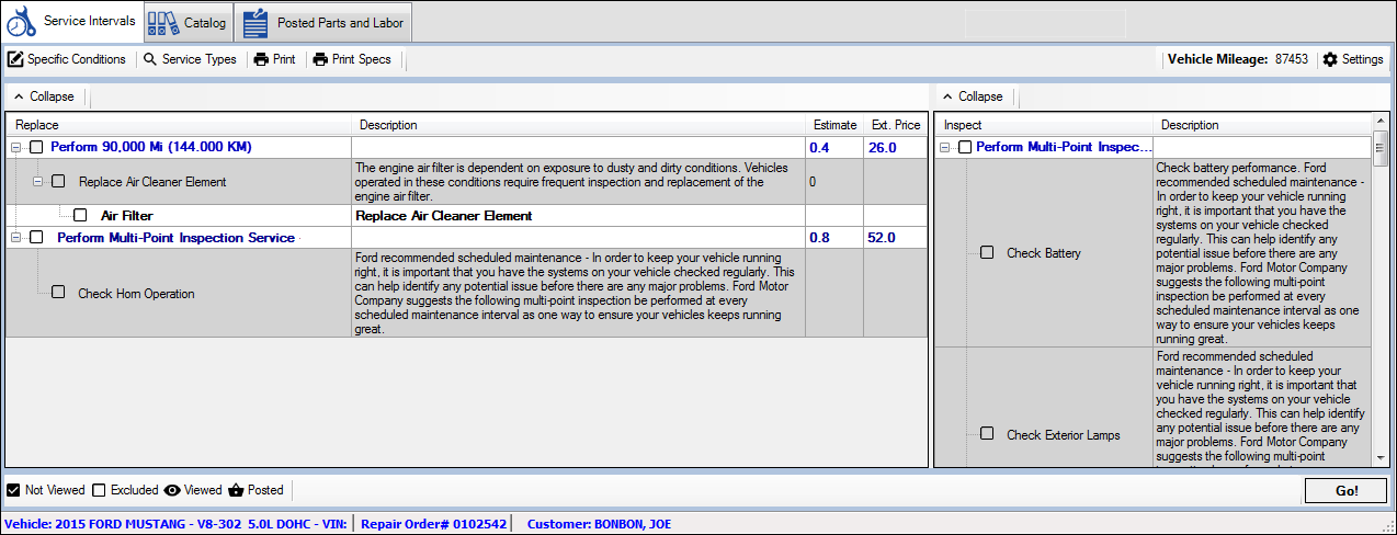 The service type details on the service details window.