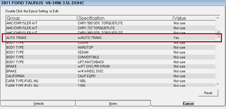 The Epicor tab with an answer to a specific condition question circled.