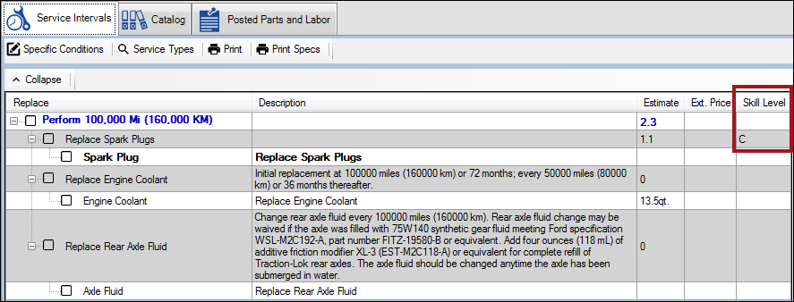 A service whose top level labor line has no skill level.
