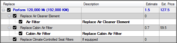 The service with all lines selected.