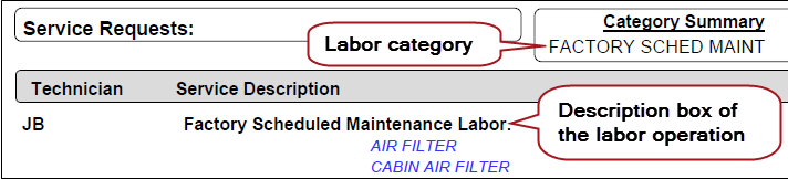The labor on the printed invoice.