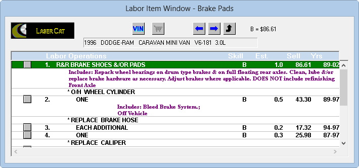 The Labor Item window from Epicor.