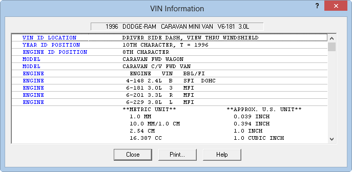 The VIN Information showing vehicle information for the VIN.