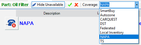 The Coverage dropdown list in the toolbar circled.