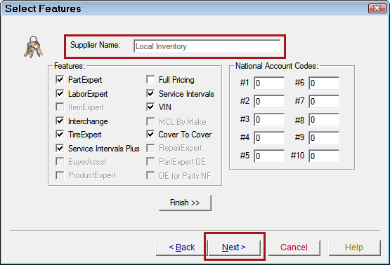 The Select Features window.