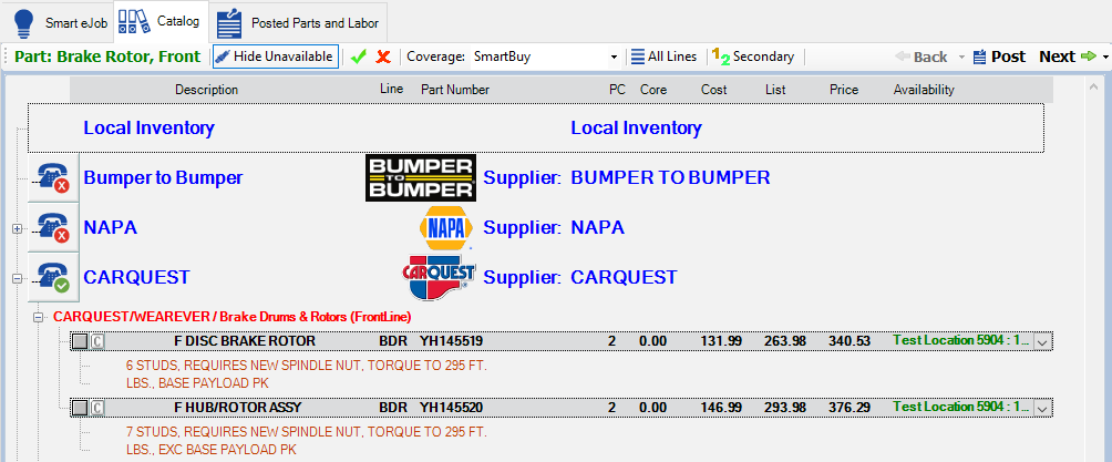 An example of an integrated search on the Catalog tab.
