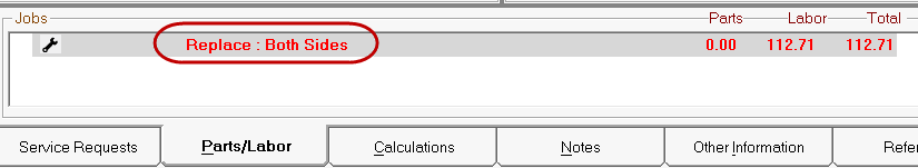 Alldata description on a labor line in the jobs section of the parts/labor tab.