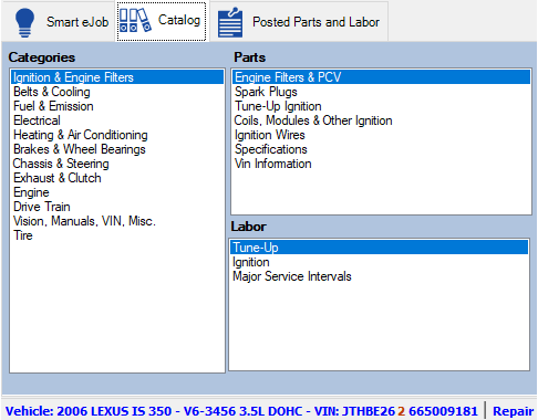 The Epicor Categories with Parts and Labor columns.
