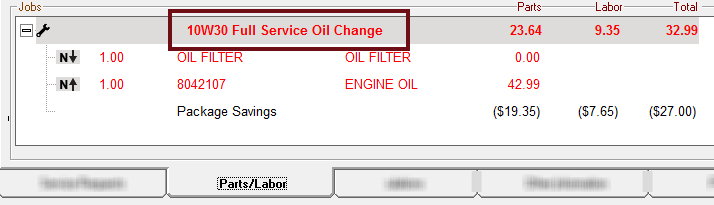 The labor posted to the Jobs section of a ticket when Use Predefined Description is selected.
