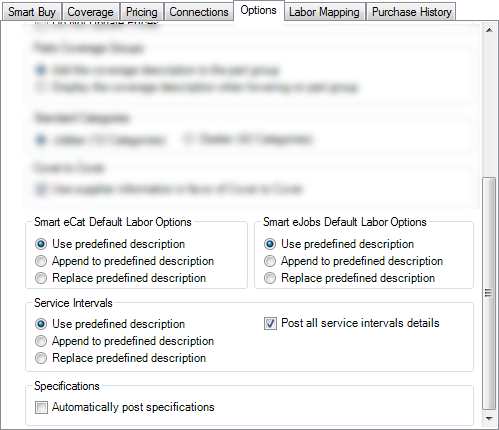 The bottom half of the Options tab.