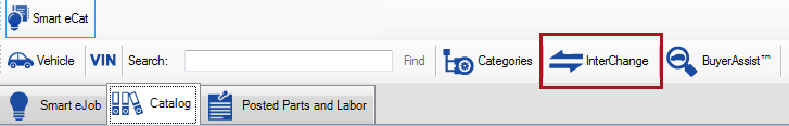 The Interchange icon circled in the Smart eCat toolbar.