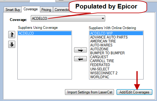 The Coverage tab pointing to the Coverage list and the Add/Edit buttons.