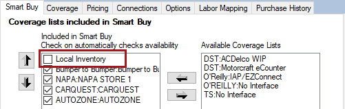 Local Inventory unchecked at the top of the Smart Buy list.