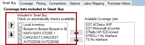 The local inventory coverage first and unchecked in the Smart Buy list.