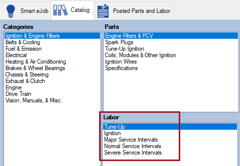 The labor seciton for a selected category circled.