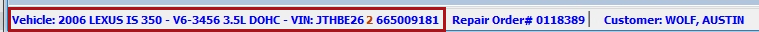 Epicor vehicle information circled at the very bottom of the window.