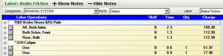 Catalog labor search results not showing notes.