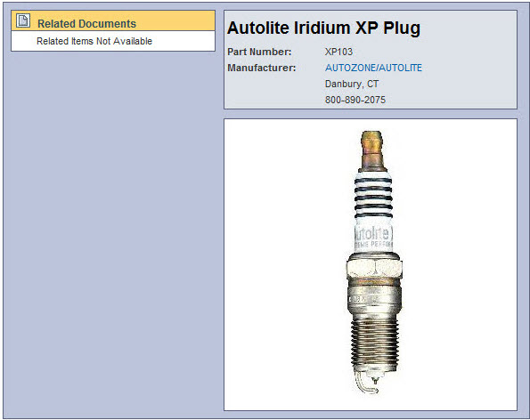 The cover to cover information window for a part.