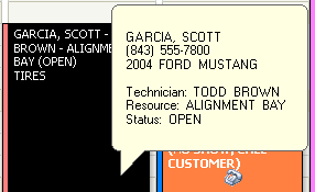 Appointment details when you hover the mouse over the appointment.