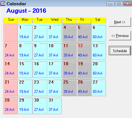 The monthly calendar window.