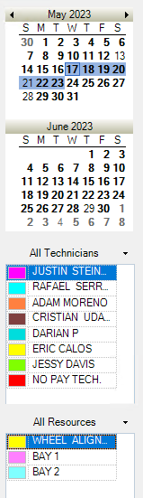 The left column of scheduler. 