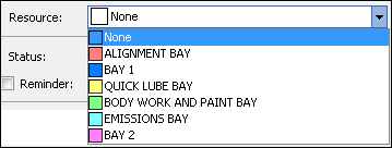 The Resource dropdown list expanded showing the resources.