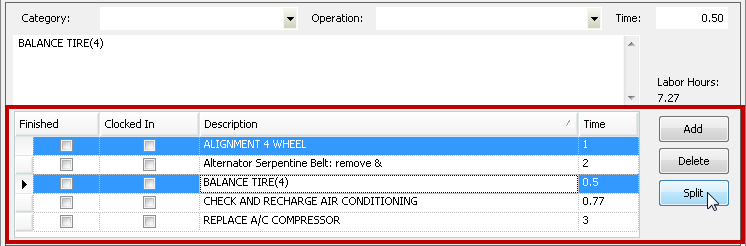 The labor area of the appointment window with the split button clicked.