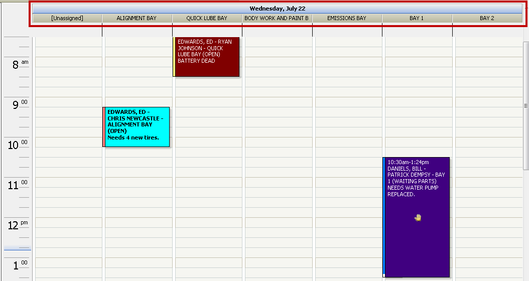The Resource view for one week.