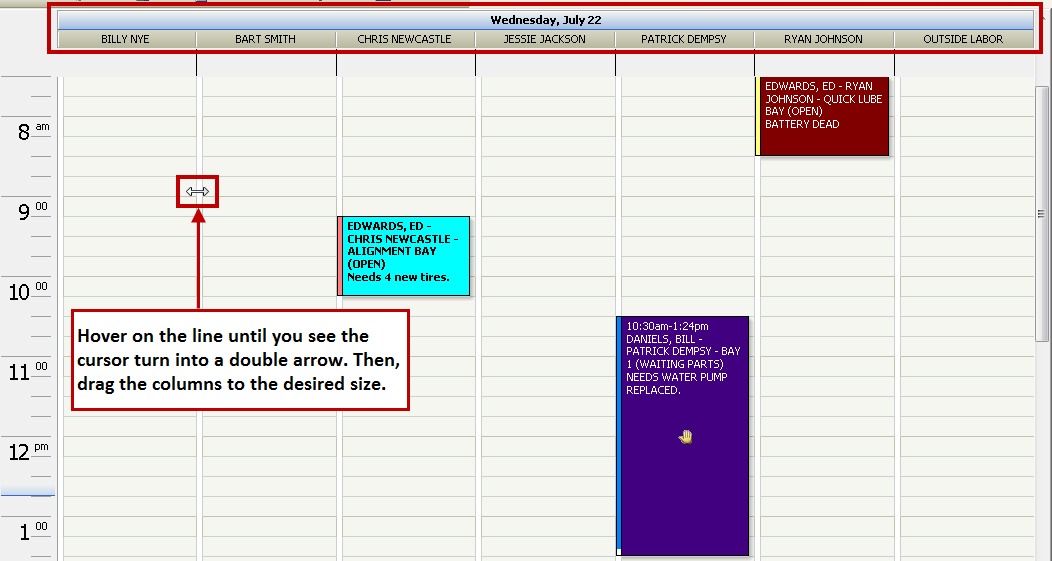 The Technician view for one week.