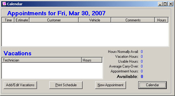 The daily schedule ot appointments window.