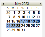 The month with the week higihlighted.