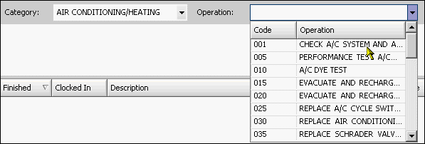 A Category selected and the Operation dropdown list expanded on the appointment window.