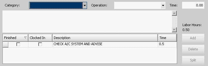 The selected labor operation added to the list on the appointment window.