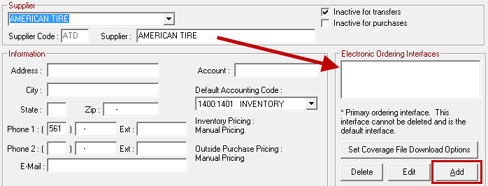 ATD selected as the supplier and the Add button circled.