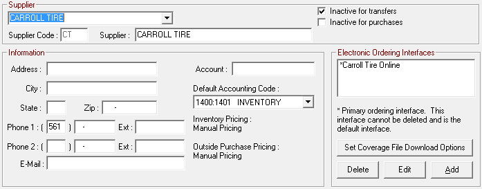 Carroll Tire in the Electronic Ordering Interface section.