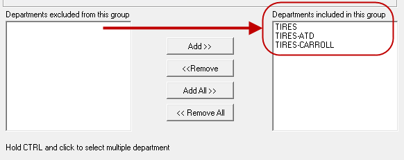 The parts departments included in the tire group.